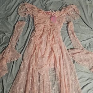 Dolls Kill Pink Lace High Low Dress